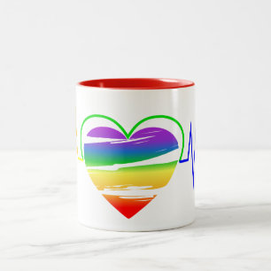 Lgbt Rainbow Heart Line Zweifarbige Tasse