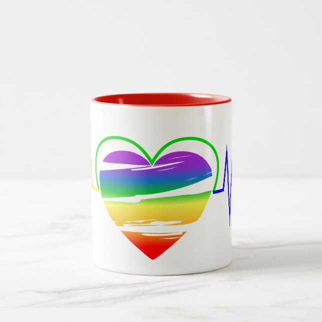 Lgbt Rainbow Heart Line Zweifarbige Tasse (Mittel)