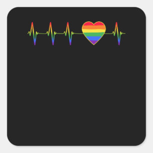 LGBT Rainbow Heartbeat EKG Quadratischer Aufkleber