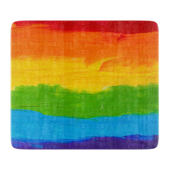 LGBT Rainbow Oil Paint Cutting Board - Gay Lesbian Schneidebrett (Vorderseite)
