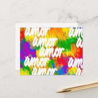 LGBT Rainbow-Pinselstriche Amor Kalligraphie P Postkarte