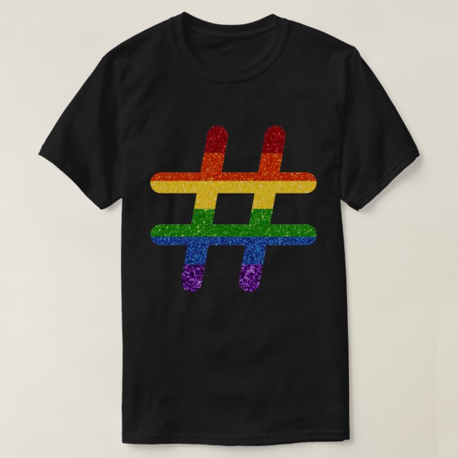 LGBT Rainbow Pride Glitzer Hashtag T-Shirt (Design vorne)