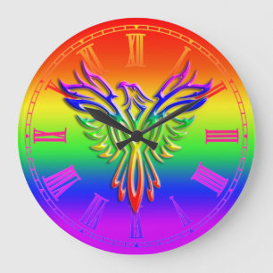 LGBT Rainbow Pride Phoenix Rising, embossed-effect Große Wanduhr