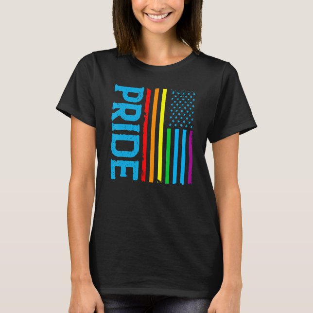 LGBT Rainbow Pride US American Flag Patriotic Coup T-Shirt (Vorderseite)