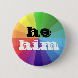 LGBT Rainbow Prilag Flag Pronoun Button He/Him