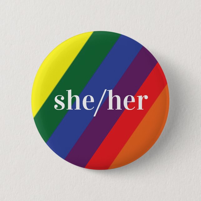 LGBT Rainbow Prilag Flag Pronoun Button Sie/sie (Vorderseite)