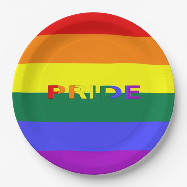 LGBT Rainbow Prilag Flag & Word 9" Paper-Teller Pappteller (Vorderseite)