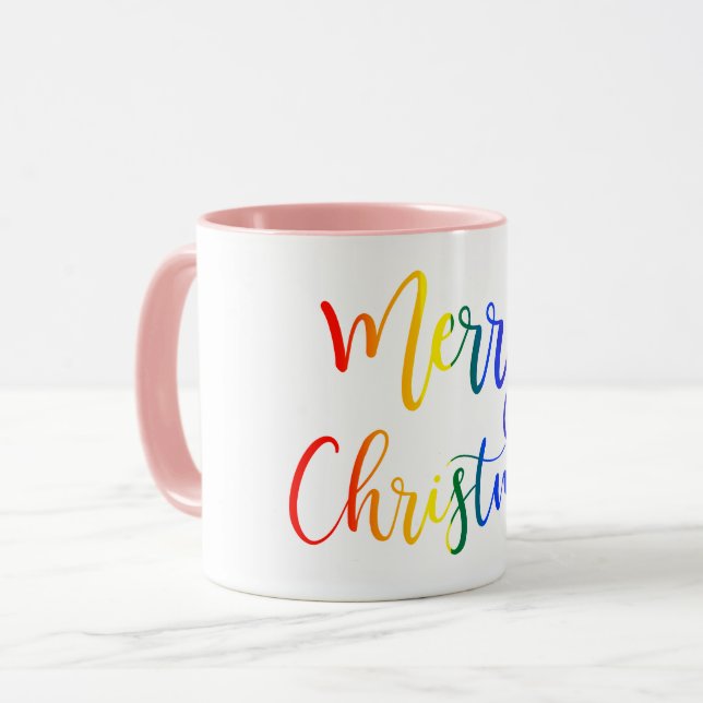 LGBT Rainbow Script Frohe Weihnachtsfeier Tasse (Vorderseite Links)