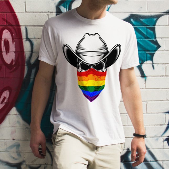 Lgbt Rainbow Skull Cowboy T - Shirt (Von Creator hochgeladen)