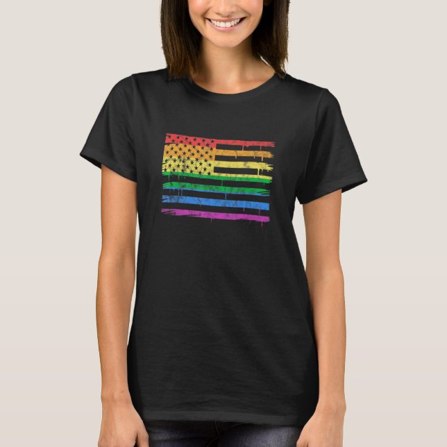 LGBT Rainbow USA American Flag Gay Lesbian Patriot T-Shirt (Vorderseite)