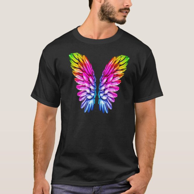 LGBT Rainbow Wings gefärbt Angel Lesbian und Gay P T-Shirt (Vorderseite)