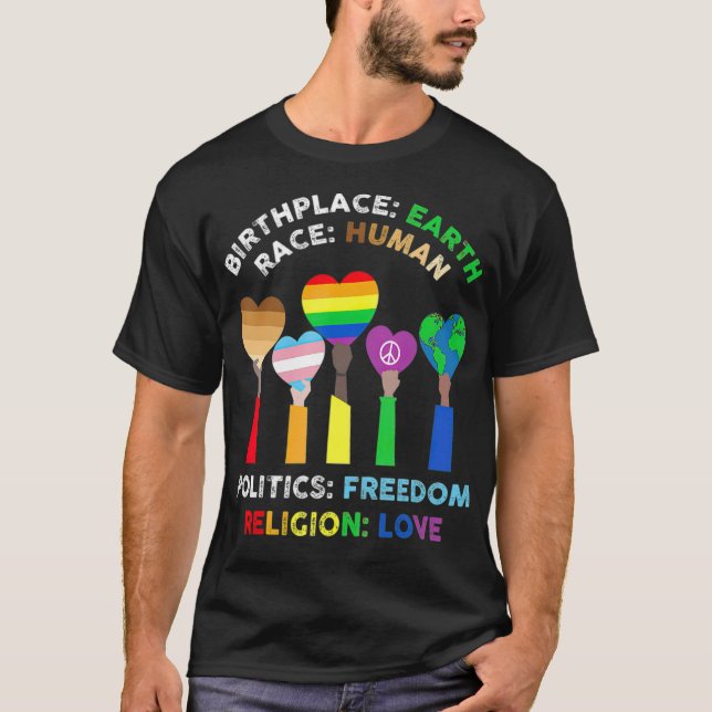 LGBT Rasse menschlichen Geburtsort Erde Religion L T-Shirt (Vorderseite)