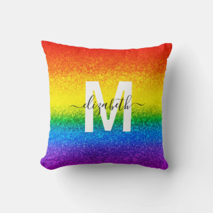 LGBT-Regenbogen-Glitzer-Streifen Monogramm Kissen