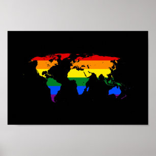 LGBT Regenbogen-Stolz-Weltkarte Poster