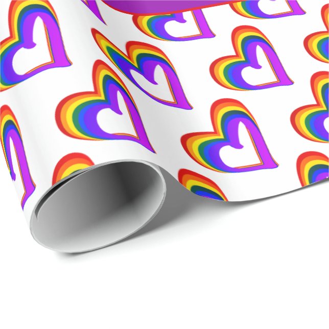 LGBT-Regenbogenflagge Herzmuster Farbiger Gay Prid Geschenkpapier (Rolleneckpunkt)