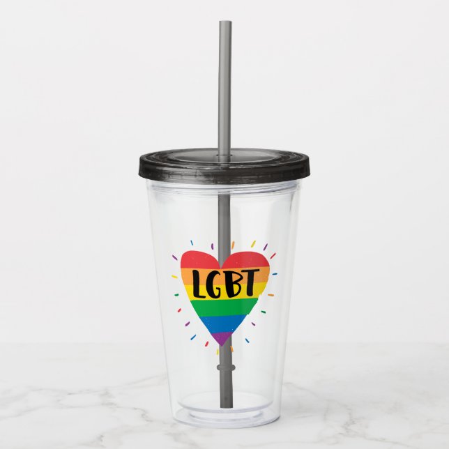 LGBT-Regenbogenherz Acryltrinkbecher (Vorderseite)