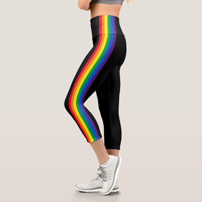 Lgbt Regenbogenstreifen Gay Pride Fahne schwarz Capri Leggings (Links)