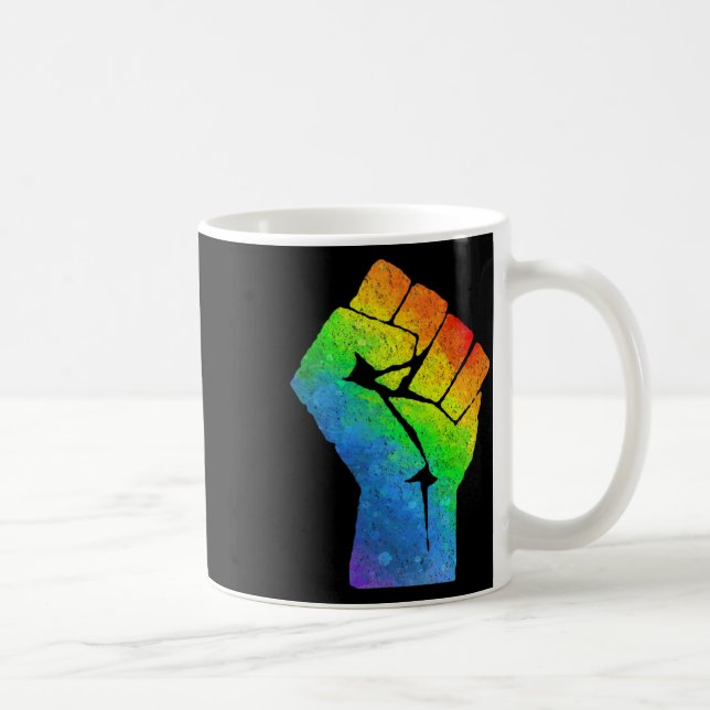 LGBT Resist Faustschwule und Lesben-Pride-Regenbog Kaffeetasse (Rechts)