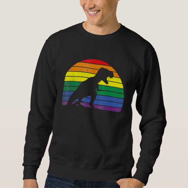 LGBT Rex Gay Pride Lesbian Dinosaur Sunset Retro V Sweatshirt (Vorderseite)