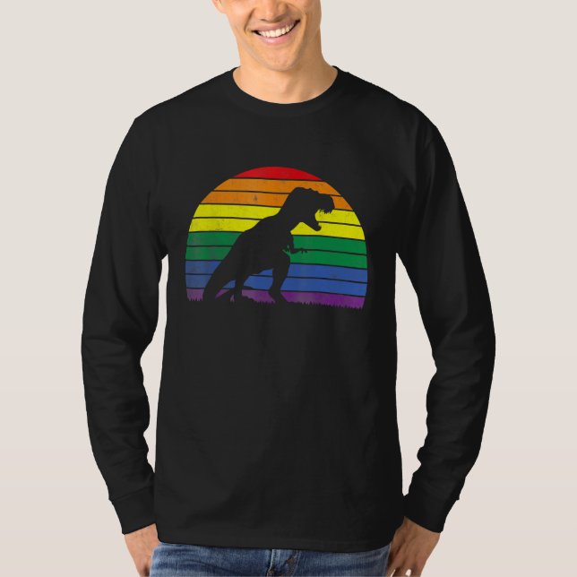 LGBT Rex Gay Pride Lesbian Dinosaur Sunset Retro V T-Shirt (Vorderseite)