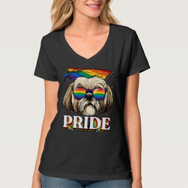 Lgbt Shih Tzu Gay Pride Lgbtq Rainbow Flag Sunglas T-Shirt (Vorderseite)