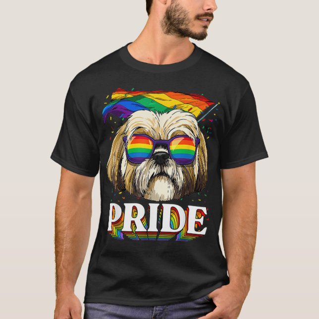 LGBT Shih Tzu Gay Pride LGBTQ Rainbow Flag Sunglas T-Shirt (Vorderseite)