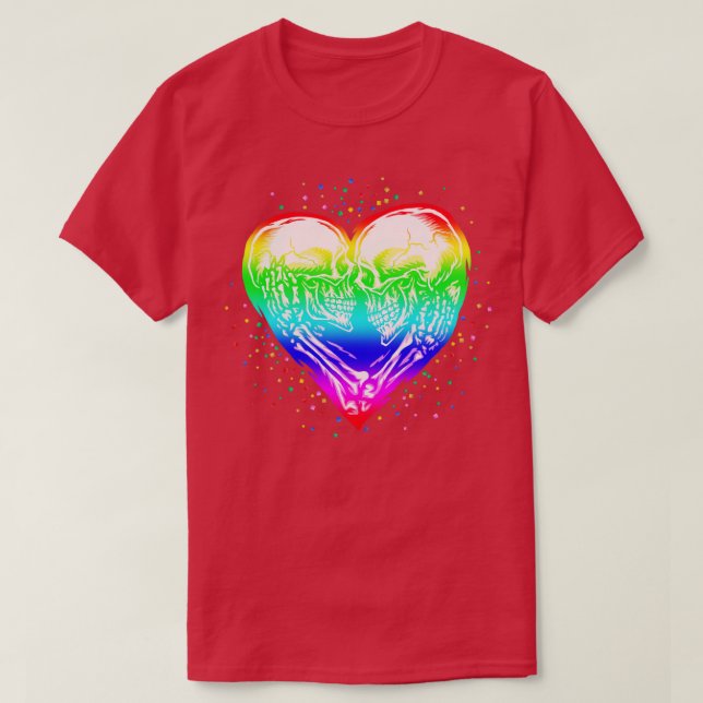 LGBT Skeleton Skull Rainbow Pride Heart T-Shirt (Design vorne)
