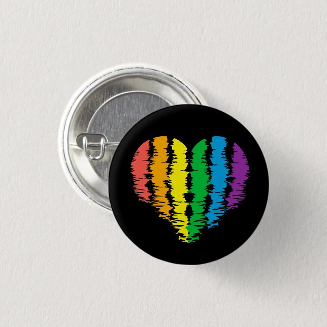 LGBT+Stolz. Herz Regenbogen. Button (Vorne & Hinten)