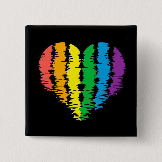 LGBT+Stolz. Herz Regenbogen. Button Magnet (Vorderseite)