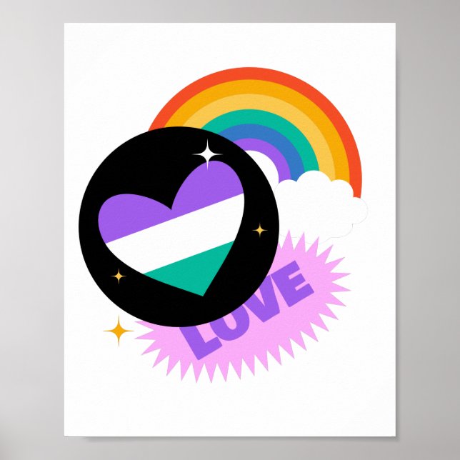 LGBT+Stolz. Liebe. Herz Regenbogen. Poster (Vorne)