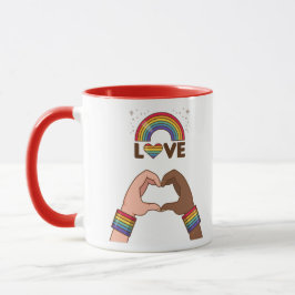 LGBT+Stolz. Liebe Regenbogen. Herz. Tasse