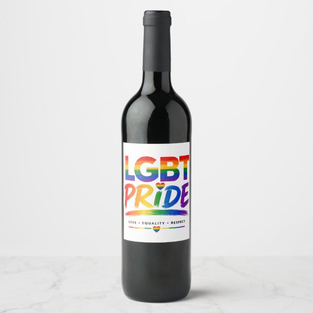 LGBT-Stolz-Regenbogen-Typografie Weinetikett (Vorderseite)