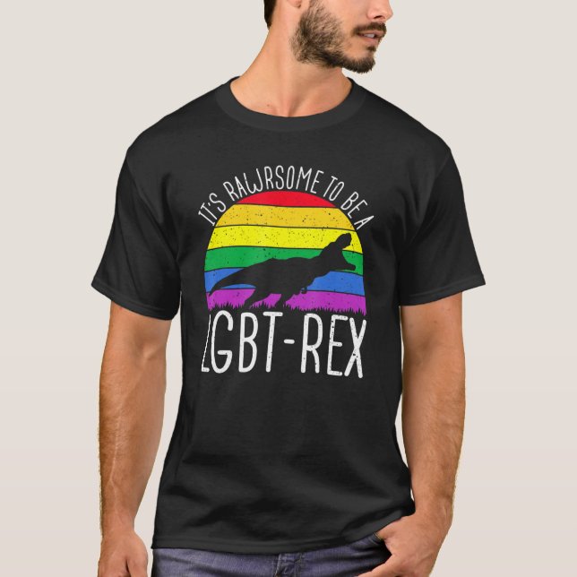 Lgbt - T-Rex Gay Pride Lesbian Dinosaurier Sunset  T-Shirt (Vorderseite)