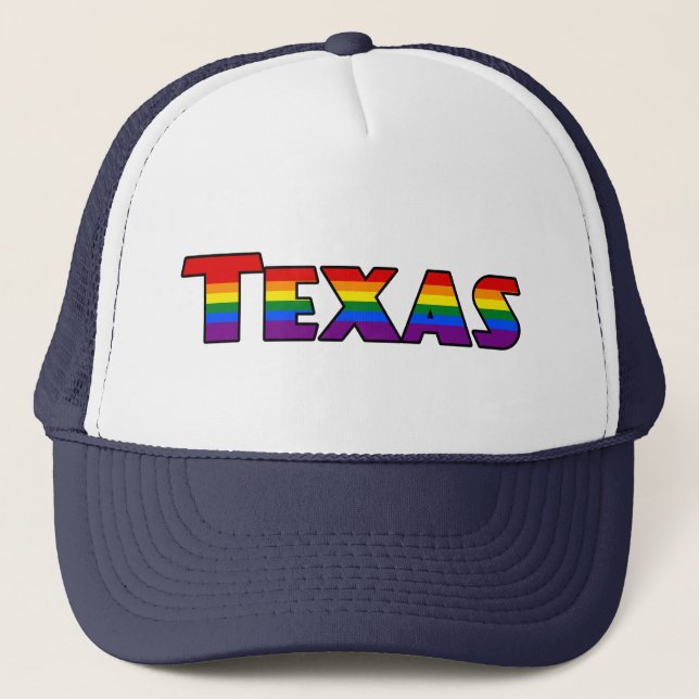 LGBT Texas Regenbogen-Text-Mütze Truckerkappe (Vorderseite)