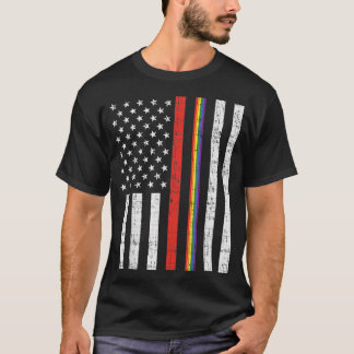 LGBT Thin Red Line Rainbow America Flag Gay Firefi T-Shirt