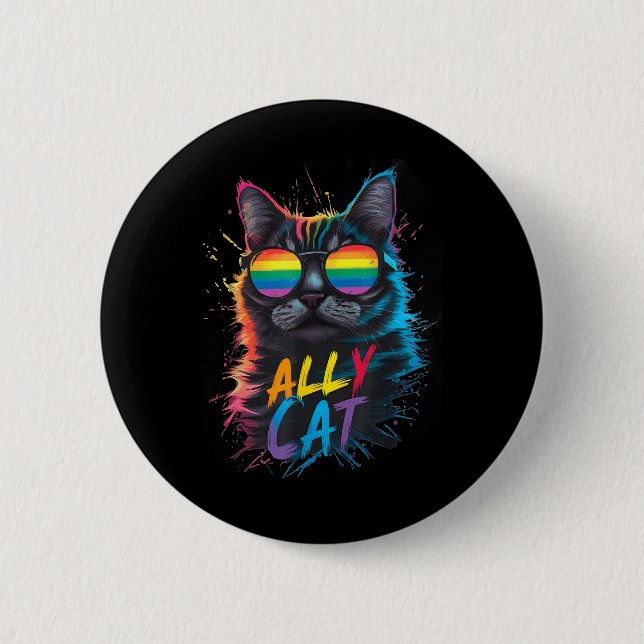 LGBT Unterstützer Katze Sei Nett Schwul Regenbogen Button (Vorderseite)