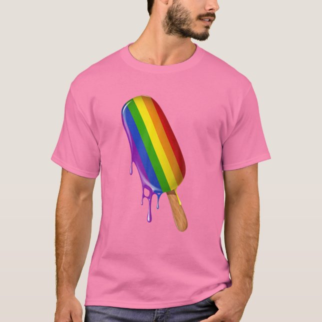 LGBT-Unterstützung, Eiscreme-Regenbogenflagge Schw T-Shirt (Vorderseite)