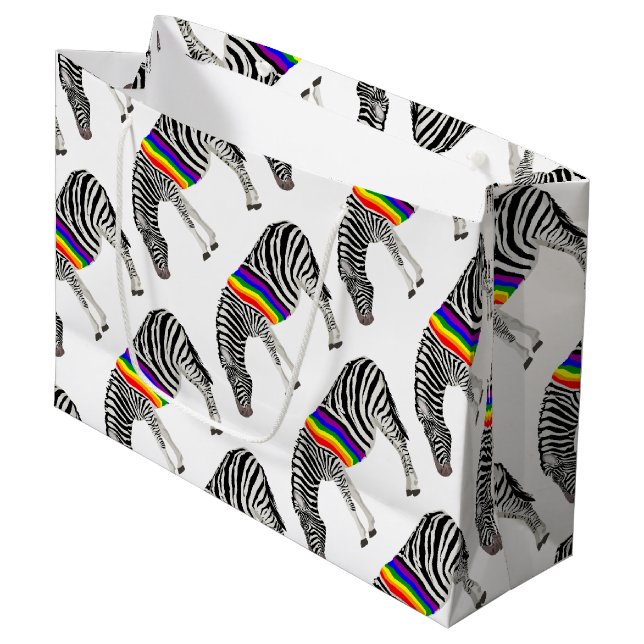 LGBT Zebra Große Geschenktüte (Vorderseite Schrägansicht)