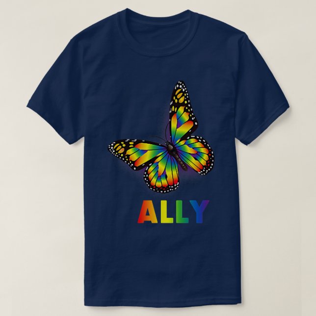 LGBTQ+ Ally Rainbow Flag Butterfly Design Pride  T-Shirt (Design vorne)