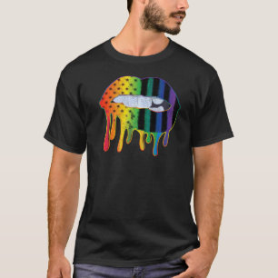 Lgbtq American Flag Muster Lips Rainbow Gay Pride T-Shirt
