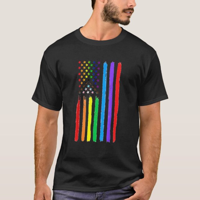 Lgbtq American Flag Pride Rainbow Gay Lesbian Bi T T-Shirt (Vorderseite)