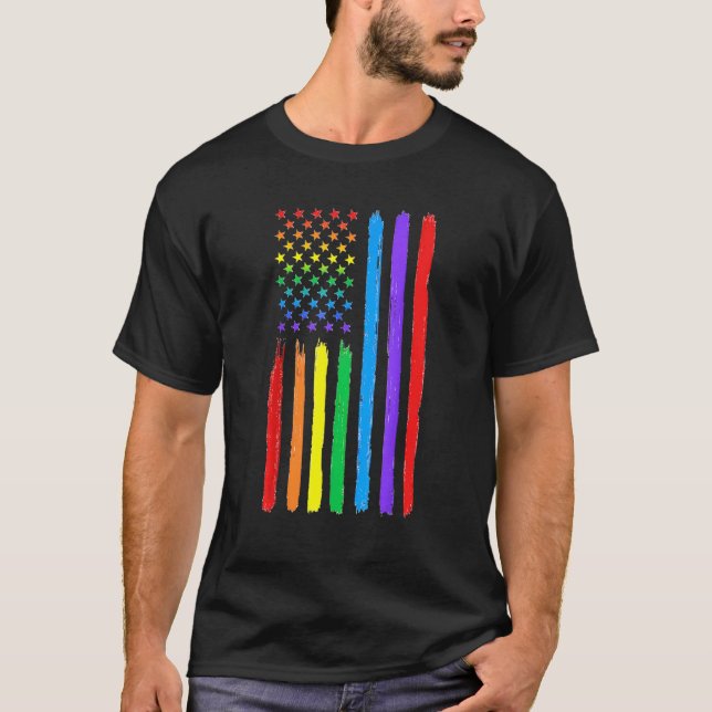 Lgbtq American Flag Pride Rainbow Gay Lesbian Bi T T-Shirt (Vorderseite)