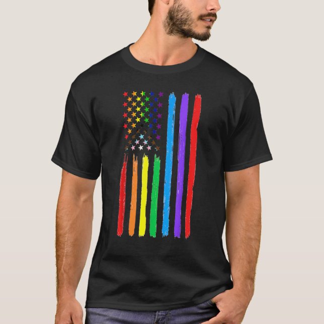 Lgbtq American Flag Pride Rainbow Gay Lesbian Bi T T-Shirt (Vorderseite)