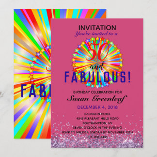 LGBTQ Any Age Fabulous Rainbow Birthday Magenta Einladung