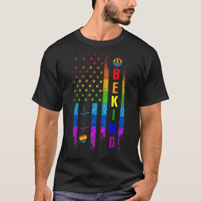 Lgbtq Be Kind Gay Pride Lgbt Rainbow American Flag T-Shirt (Vorderseite)