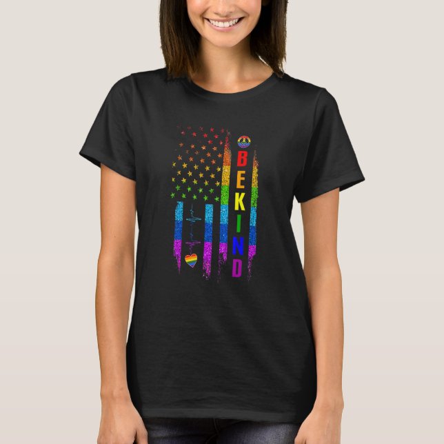 Lgbtq Be Kind Gay Pride Lgbt Rainbow American Flag T-Shirt (Vorderseite)