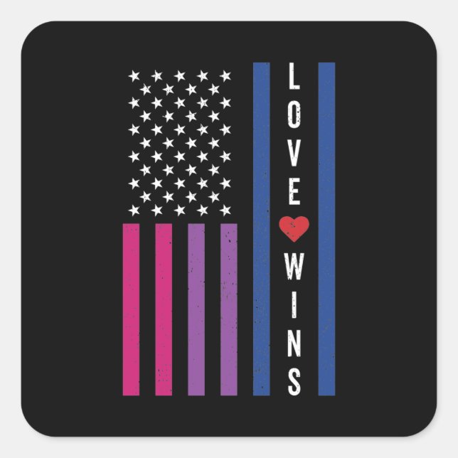 LGBTQ Bisexuelle Liebe gewinnt amerikanische Flagg Quadratischer Aufkleber (Vorderseite)