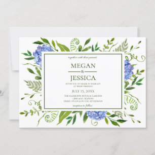 LGBTQ Blaue Hortensien Florale Hochzeit Einladung