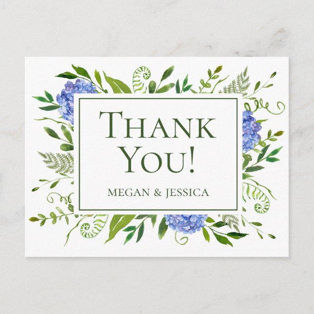 LGBTQ Blue Hydrangeas Floral Folded Sentiment Postkarte (Vorderseite)