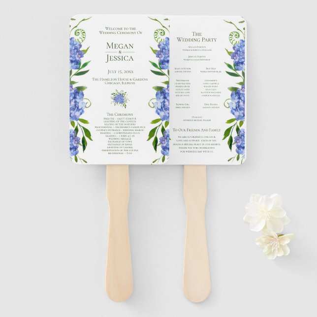 LGBTQ Blue Hydrangeas Floral Wedding Program Fächer (Vorne und Hinten)